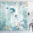 thumbnail image 3 of Nautical Shower Curtain, Teal Jellyfish Beach Shell Sea Life Shower Curtains with 12 Hooks, Coral Bathroom Curtain 72"×72", 3 of 6