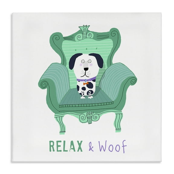 Stupell Industries Relax & Woof Cat Furniture Painting Wrapped Canvas Art Print Wall Art, 17 x 17