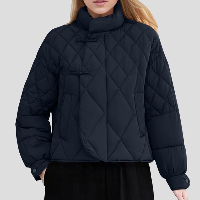 Chaquetas y abrigos casuales de manga larga sin capucha Chaqueta acolchada informal de manga larga para mujer sin sombrero y cuello alto Top de poliéster para mujer