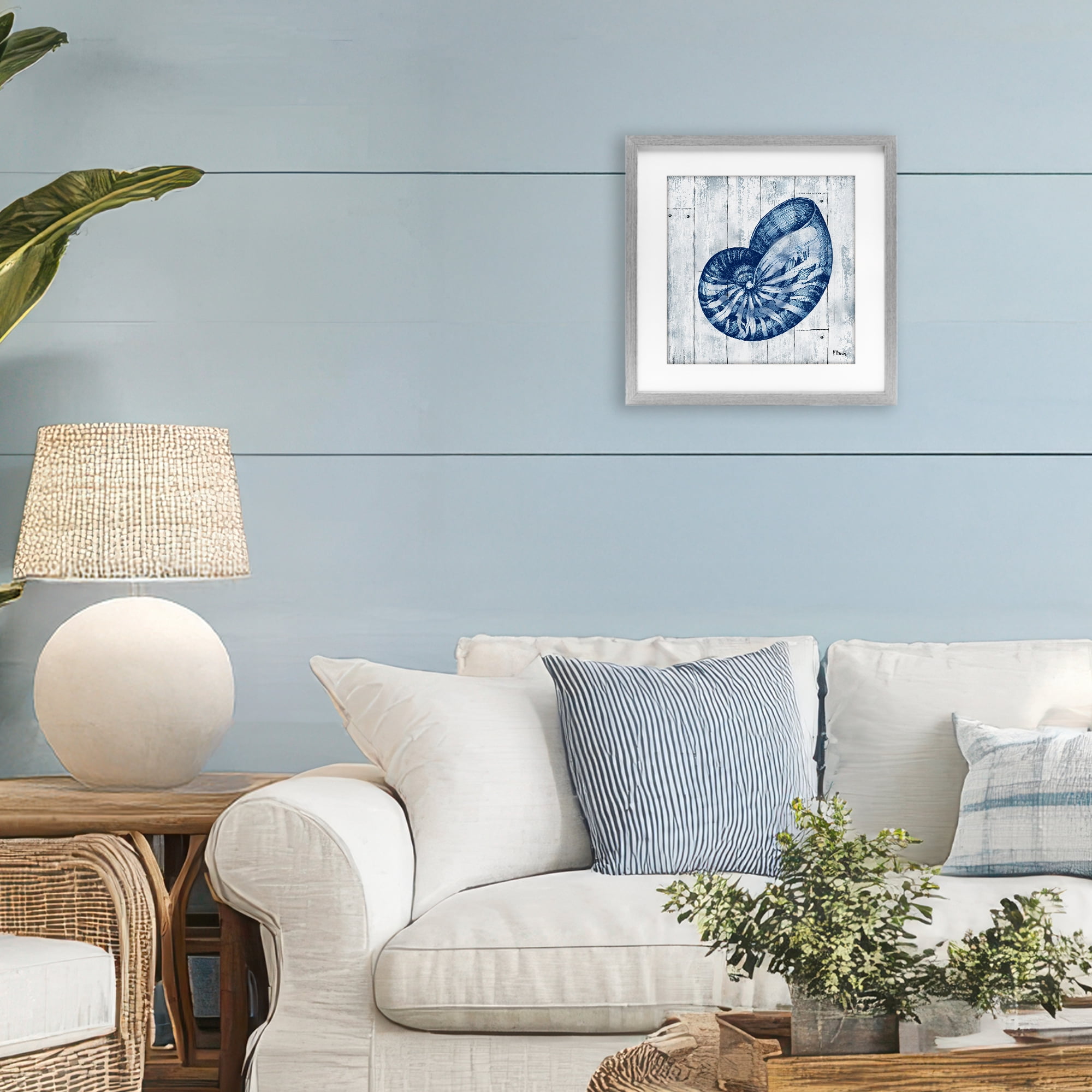 Stupell Industries Coastal Timberland Nautilus Gray Framed Print Under Glass, design by Paul Brent