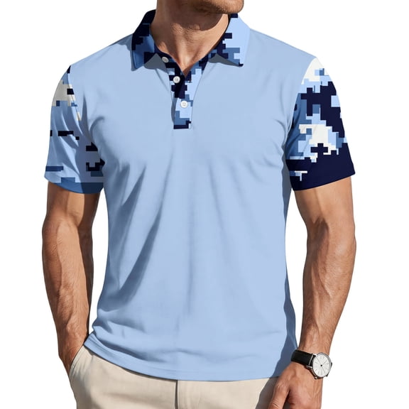 Homeyce Golf Polos for Men Contrast Collared Short Sleeve Polo Shirts Button Solid Color Shirt Casual Basic Lightweight Golf Shirts,Blue 3XL