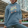 thumbnail image 2 of It's a Good Day to Read a Book, Retro Groovy Wavy Text Art Merch Gift, Light Blue Hooded Sweatshirt or Hoodie, Small, 2 of 5