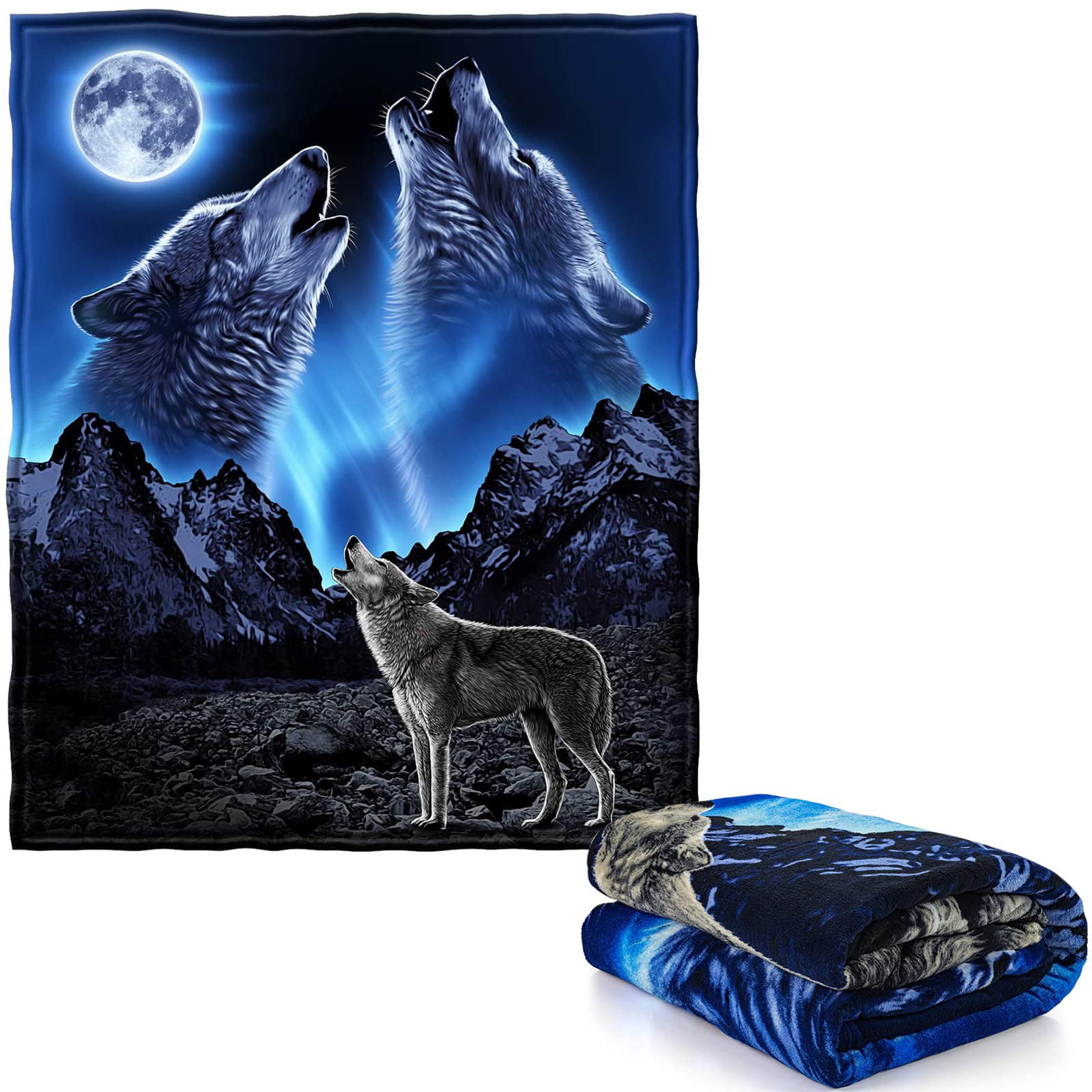 Dawhud Direct Wolves Howling Moon Super Soft Plush Fleece Throw