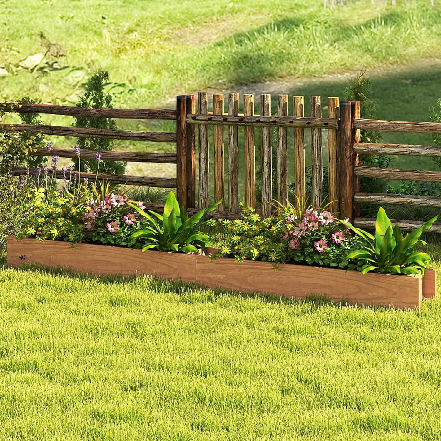 LUDYSHARE Raised Garden Bed, 36" x 7" x 6.5" Wood Rectangle Planter Box with Drainage Holes, Water-Resistant Paint, Decorative Window Box, Outdoor Garden Bed for Fruit Vegetable Flower Herb, Orange