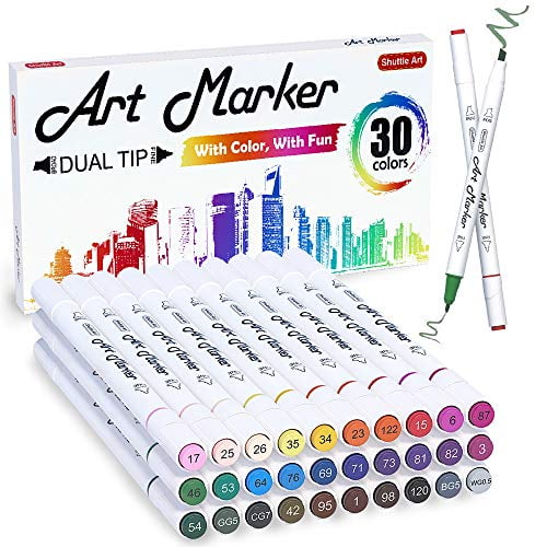 30 Colors Dual Tip Art Markers,Shuttle Art Marker Pens Perfect for Kids