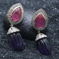 thumbnail image 2 of Auory Pink Sapphire and Amethyst Drop Earrings in Yellow Gold Plated Wedding Statement Earrings, 2 of 8