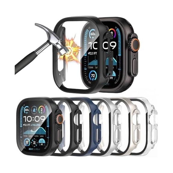 [6 Pack] Case for Apple Watch Ultra 3/Ultra 2/Ultra 49mm Screen Protector with Ultra-Thin Tempered Glass, Full Coverage Anti-Scratch Hard Face Cover for iWatch 49 mm