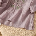thumbnail image 5 of Endives Floral Embroidered Tops Cotton Linen Shirts Boho Ethnic Style Tee Women 3/4 Sleeve V Neck Tunic Tshirt Womens Short Sleeve Tops, 5 of 6