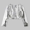 thumbnail image 4 of Staki Kids Jackets Girls Girls Sequin Jackets Sparkle Dress Coats Zipper Cropped Cardigan for Kids(Silver,6-7 Years), 4 of 9
