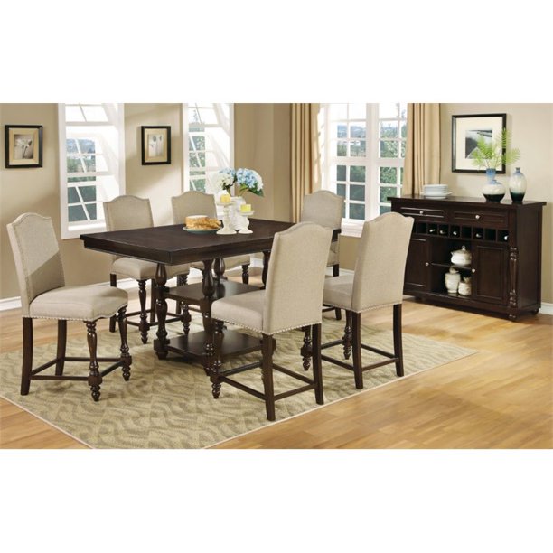 Furniture of America Minard 7 Piece Wood Counter Dining Set in Antique