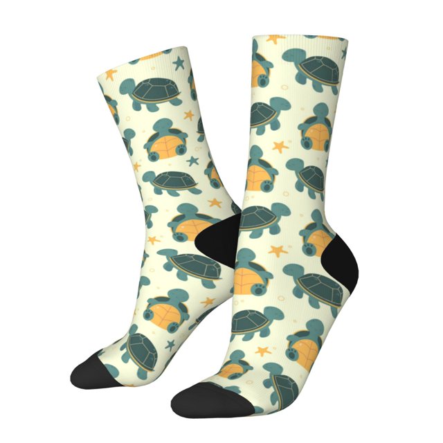 Fotbe Cartoon Turtles Calcetas Largas con Estampado para Hombre y Mujer – Calcetas de Compresión Transpirables y Elásticas, Viajar y Uso Diario Talla 5-11