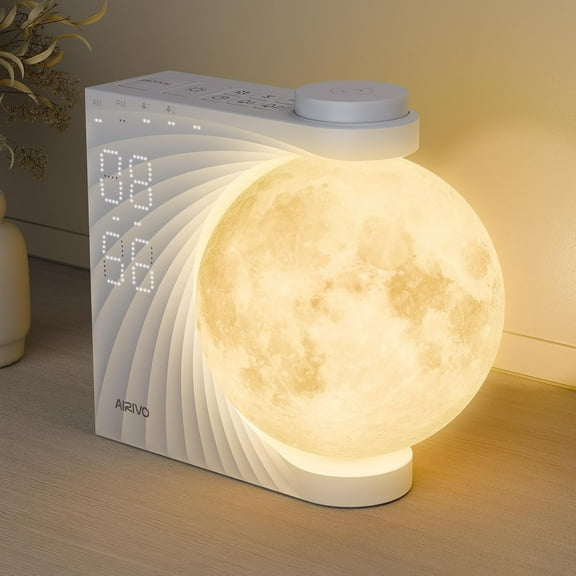 Sunrise Alarm Clock for Bedrooms, Moon Night Light Clock Wake Up Light for Kids Teens,White Noise Sound Machine,15 Sounds Dual Alarms for Heavy Sleepers, Cute Alarm Clock for Preppy Room Decor