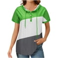thumbnail image 2 of Womens Summer Tops 2024 Trendy Hoodies Casual Hollow Out Short Sleeve Button V Neck Drawstring Hooded Shirts Blouses, 2 of 8