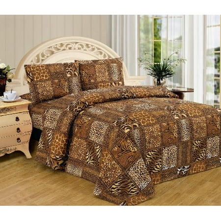 Black Brown Leopard Zebra King Size Sheet Set 4 Pc Safari Animal