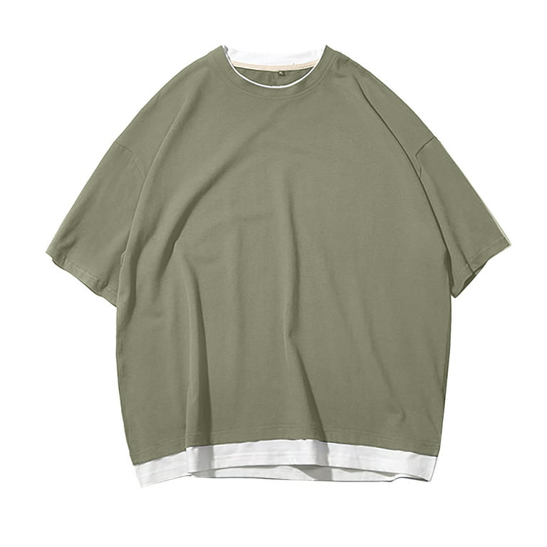 Zpanxa Mens Oversized T Shirts Short Sleeve Layered Style Plain