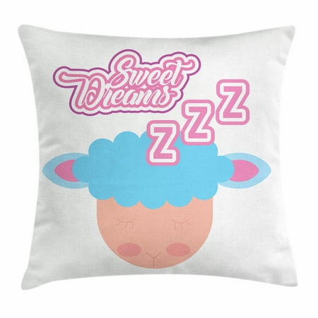 - Sweet Dreams Throw Pillow Cushion Cover, Cute Cartoon Style Sleeping Animal Childhood Kids Nursery Theme, Decorative Square Accent Pillow Case, 18 X 18 Inches, Pink Pale Blue and Peach, by Ambesonne