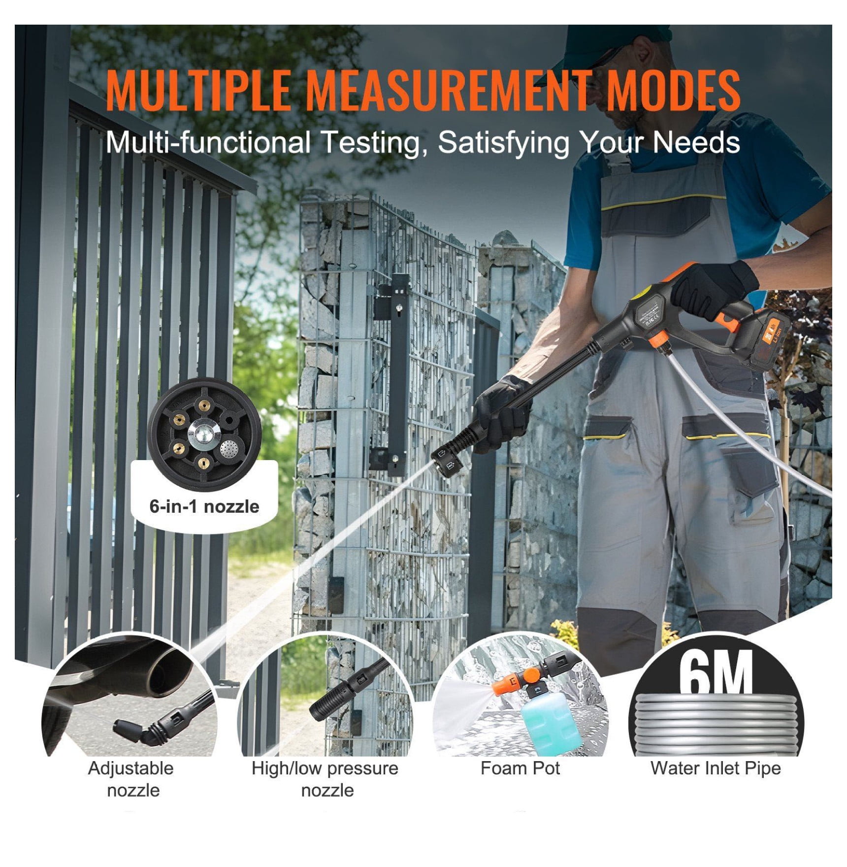 Cordless Pressure Washer 652 PSI 1.1 GPM Portable Power Cleaner, Handheld Car Wash Gun with 4.0Ah Battery, 6-in-1 Nozzle, for Auto, Patio, Floor Cleaning