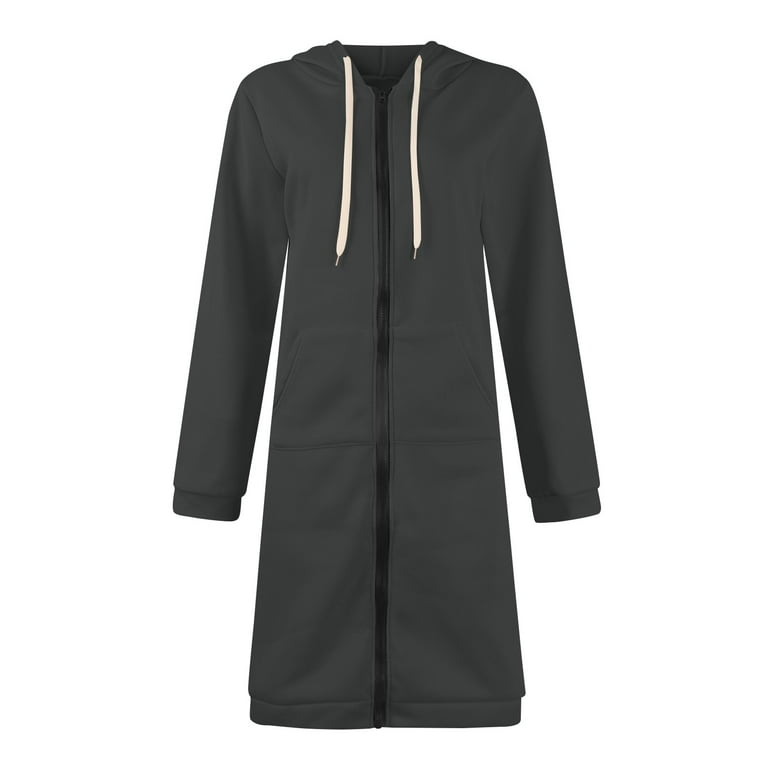 MGCWSH Knee Length Hoodies for Women Zip Up Hoodie Fashion Long Sleeve Sweatshirts Casual Fall Hooded Jackets with Pockets Gray XL Walmart