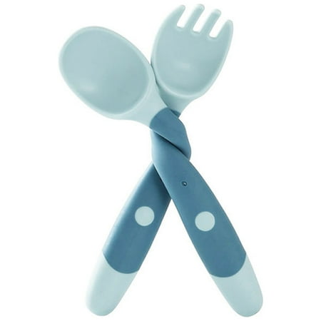 

Baby Utensils Set 2Pcs Plastic Training Fork Spoon 360 Degrees Bendable Round Edge Heat Resistant Auxiliary Fork Spoon with Storage Box for Baby Kids Children Feeding