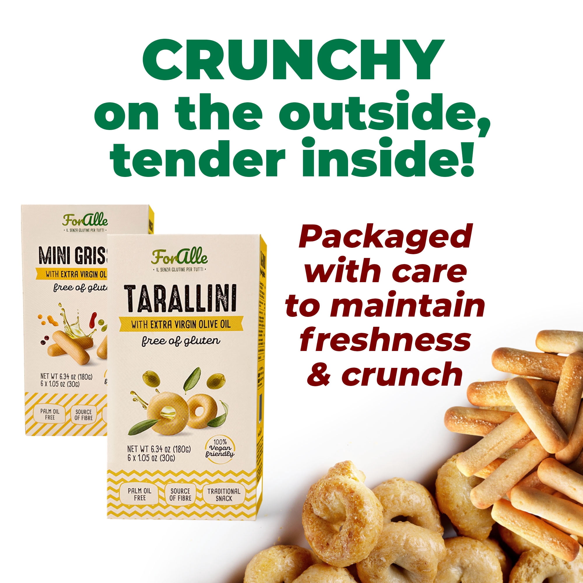 For Alle Gluten-Free Tarallini and Mini Grissini Bundle, Set of 2 – Traditional Italian Pugliese Snack with Extra Virgin Olive Oil. Oven-Baked. Vegan. Cholesterol-Free