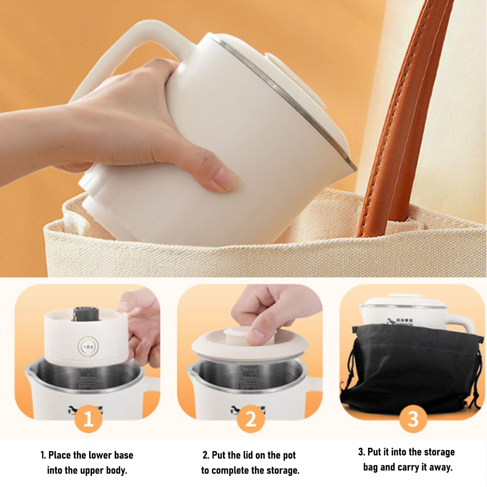 Portable Foldable Electric Kettle, 800ML Stainless Steel Tea Brewer with Temperature Control, Portable Small Tea Kettle for Travel Camping Use