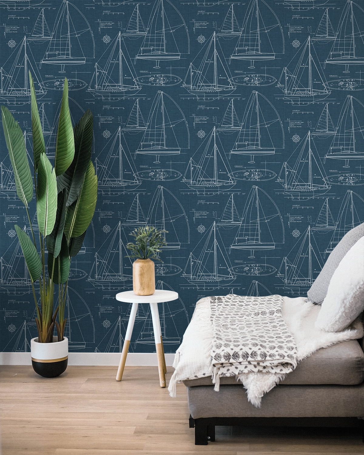 NextWall  Navy Yacht Club Peel and Stick Removable Wallpaper - 20.5 in. W x 18 ft. L