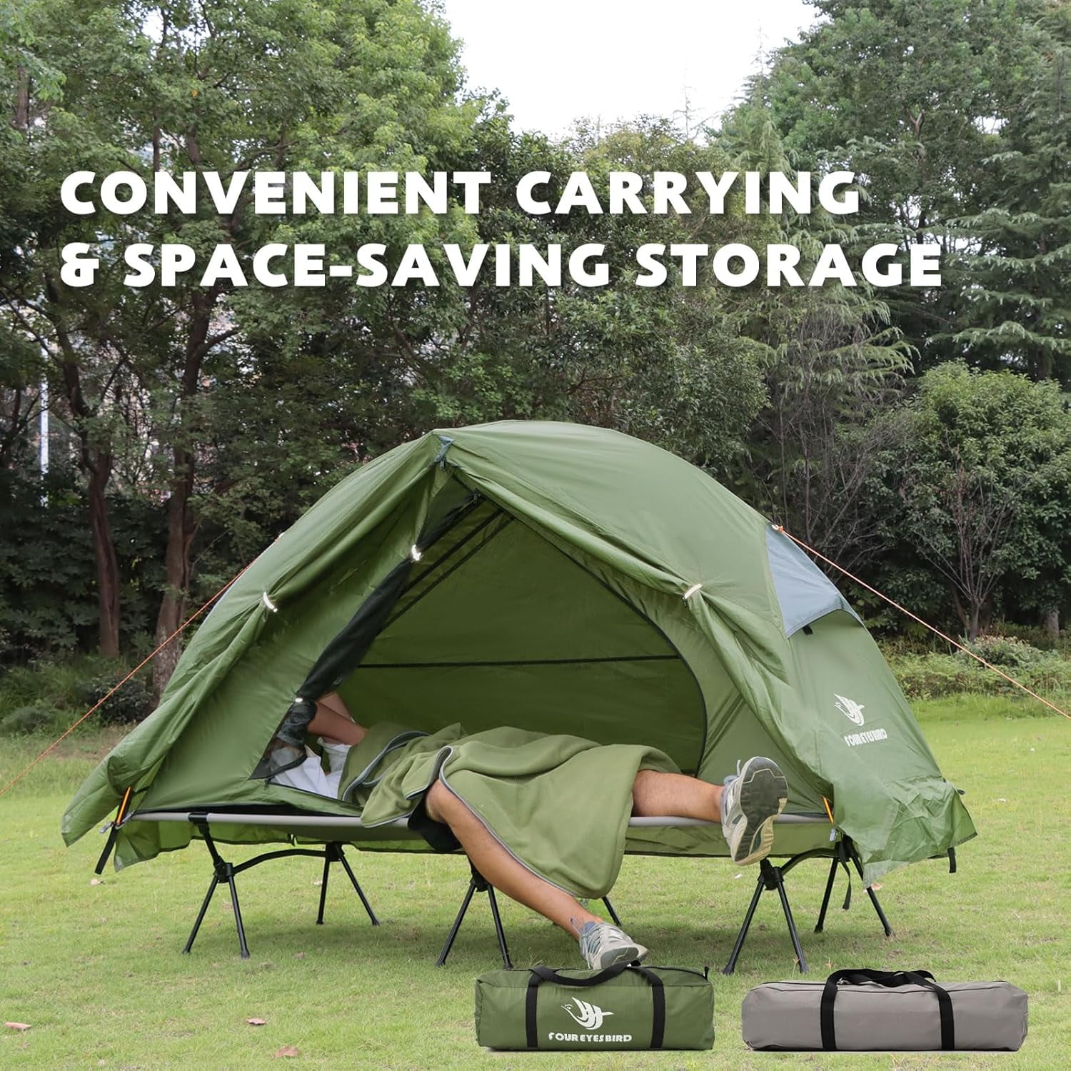 Arctic Lemmings 4-in-1 Elevated Camping Cot Tent for 1 Person - Foldable and Portable Tent Set for Hiking, Camping & Outdoor Adventures