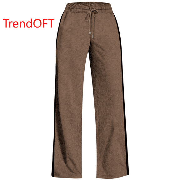 TrendOFT Oversized Wide Leg Sweatpants Women Baggy Casual Side Striped Track Pants Y2k Cute Lounge Baggy Palazzo Pants Coffee M