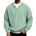 thumbnail image 6 of UDAUDU Mens Waffle Sweatshirt Casual Long Sleeve Loose Fit Polo Shirts Comfortable Lightweight Pullover Tops Sweaters Fashion Fall Clothes Light Green 4XL, 6 of 8