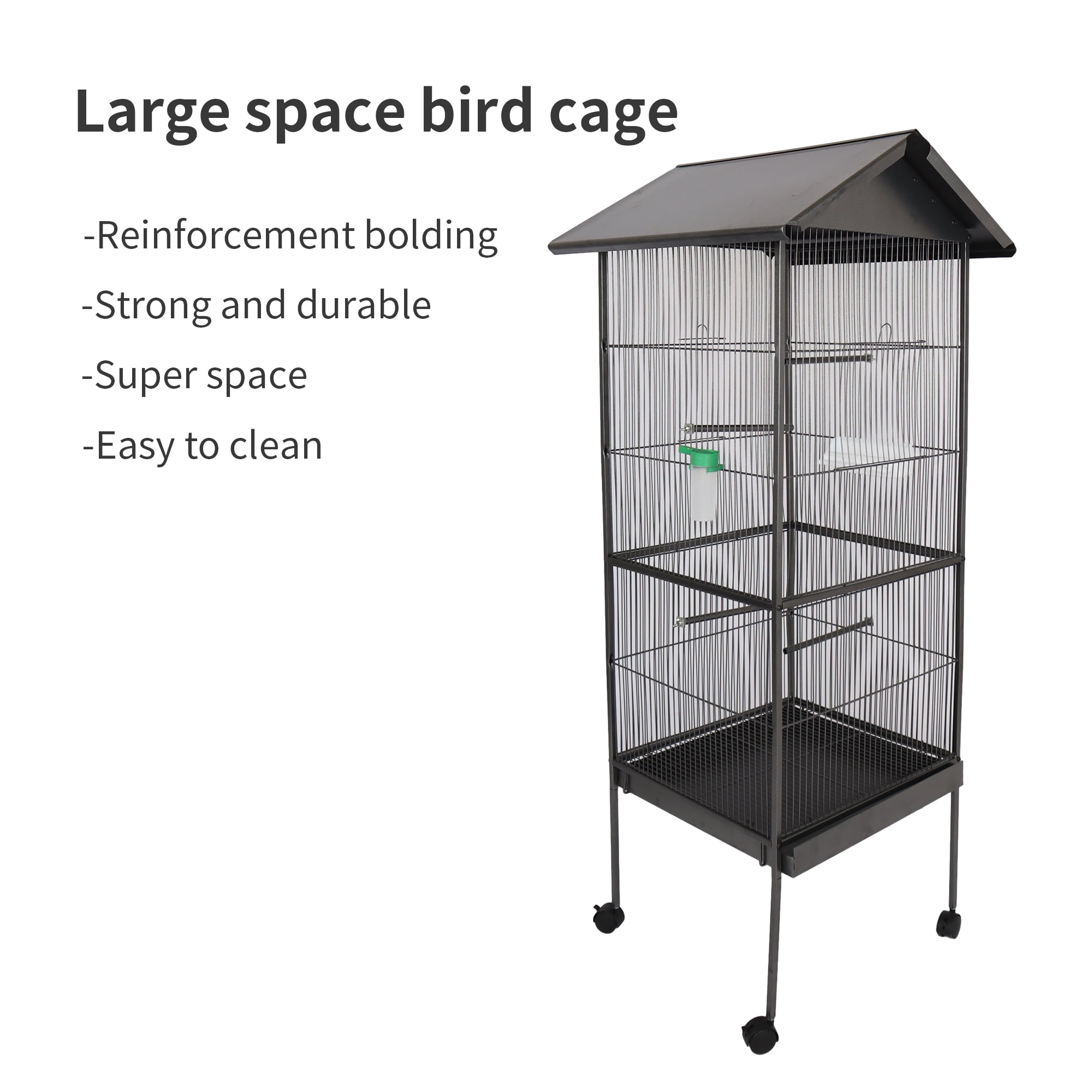Pefilos 63" Bird Cage for Parakeets, Bird Houses for Indoor with Rolling Stand, Metal Bird Aviaries for Green Cheek Conures Pigeons Lovebird Bird's Nest, Gray Pefilos 63" Bird Cage for Parakeets, Bird Houses for Indoor with Rolling Stand, Metal Bird Aviaries for Green Cheek Conures Pigeons Lovebird Bird's Nest, Gray
