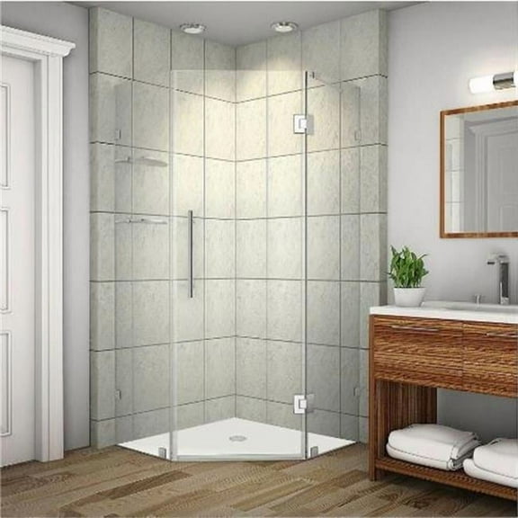 AstonGlobal SEN991-SS-34-10 Neoscape 34 x 34 in. 72 in Completely Frameless Neo - Angle Shower Enclosure with Glass Shelves in Stainless Steel