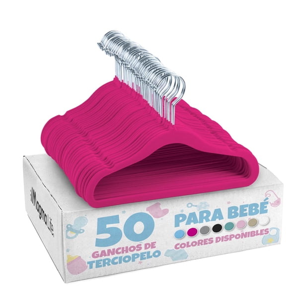 MAGMALIFE 50 Ganchos de Terciopelo para Ropa de Bebe, Gancho Plateado Giratorio de 360 Grados, Adecuado para Todo Tipo de Ropa, Antideslizante, 29 cm de Largo (Fucsia) Visita la tienda de MAGMALIFE