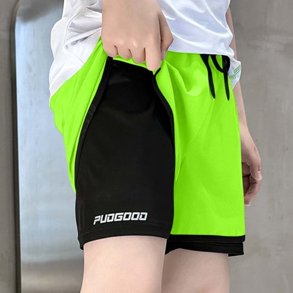 Mifsaly Boys 2 In 1 Athletic Shorts with Liner Kids Elastic Waist Pull-On Running Shorts Soft Breathable School Sports Play Gym Outdoor Training Outfits