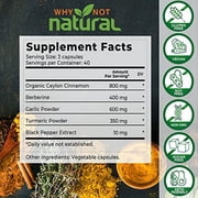 Why Not Natural 5-in-1 Organic Ceylon Cinnamon, Garlic, Berberine Capsules, 120 Count