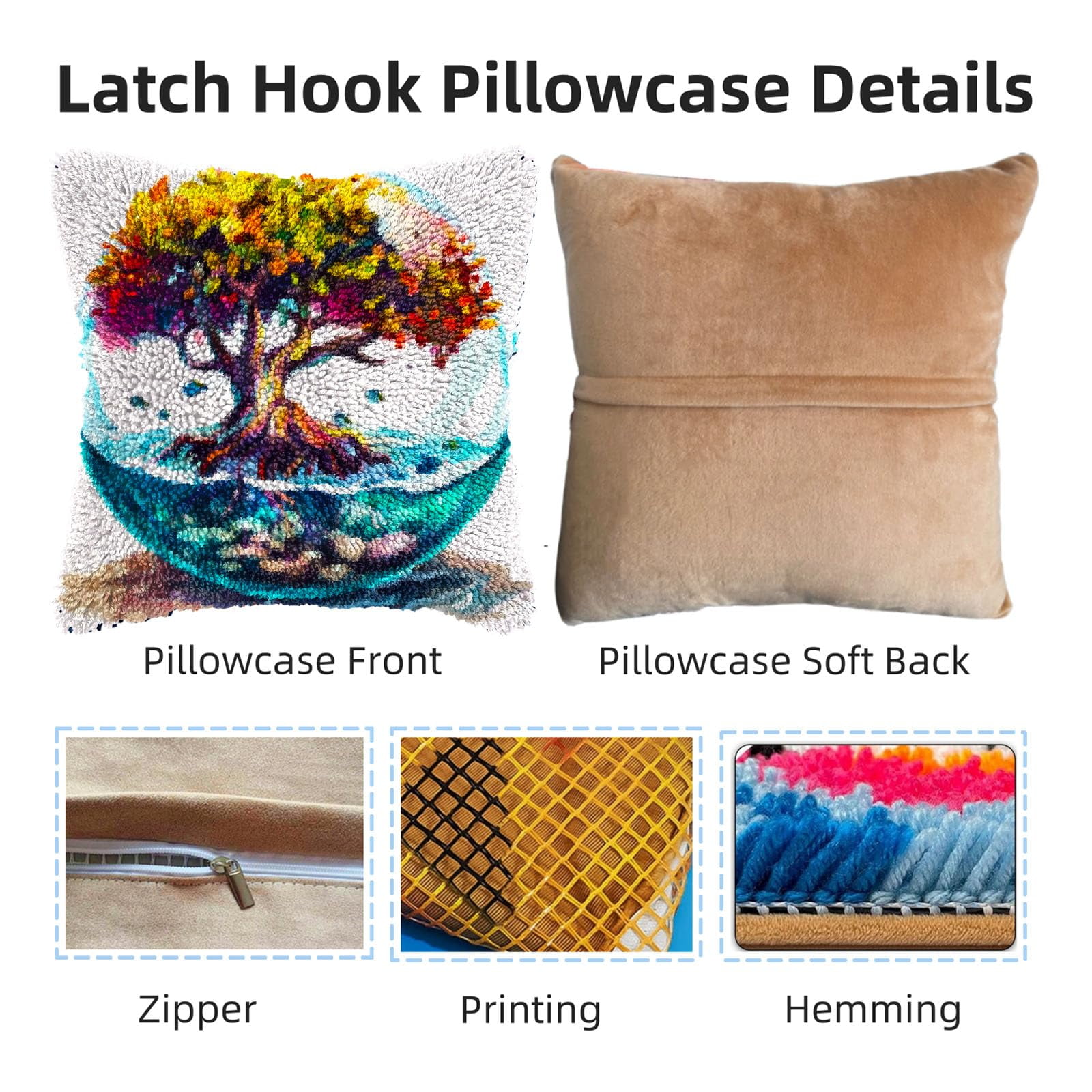 Colorful Tree in Glass Water DIY Latch Hook Pillow Kits for Adults Printed Pillowcase Crochet Yarns Hooking Handmade Pillow Cover Cushion for Home Sofa Decoration 17x17inch(5)