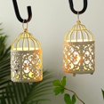 thumbnail image 3 of Paquete de 2 pequeñas linternas colgantes de jaula de pájaros de metal para bodas, patios, interiores o exteriores (blanco), 3 of 5