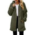 thumbnail image 3 of Women's Fashionable Fall Winter Coat Solid Color Long Sleeved With Pocket Loose Fleece Hooded Zipper Up Plush Jacket, 3 of 7