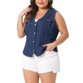 thumbnail image 4 of Agnes Orinda Plus Size Denim Jackets for Women Sleeveless Utility with Pocket Jean Denim Vests 4X Dark Blue, 4 of 6