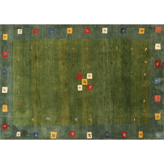 Ahgly Company Indoor Rectangle Contemporary Fern Green Abstract Area Rugs, 2' x 5'