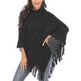 thumbnail image 2 of SHCKE Casual Hooded Cape for Women Loose Cape Shawl Hooded Poncho Sweater Solid Knit Pullover Fringed Cape Asymmetric Knit Poncho, 2 of 6