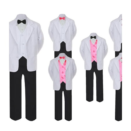 

5-7pc Formal Black White Suit Set Coral Bow Necktie Vest Boy Baby Sm-20 Teen