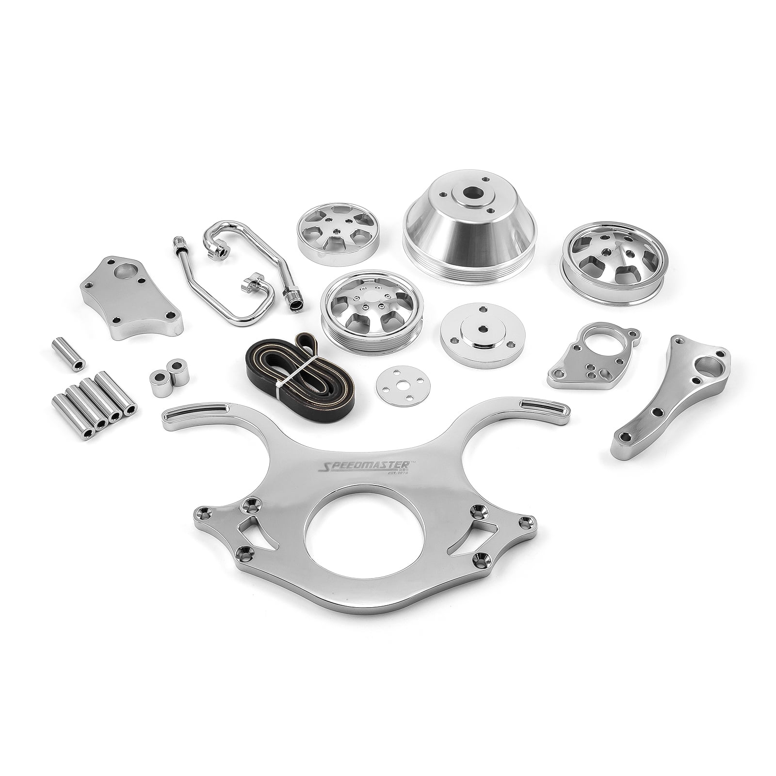 Speedmaster 1-673-002-01 Compatible with Chevy BBC 454 Aluminum Complete Serpentine Belt Drive System Kit [Polished]