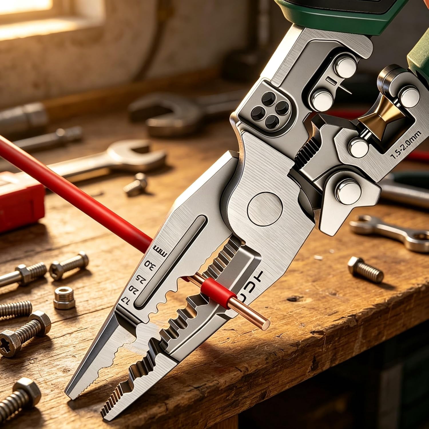 WEERSHUN 8-in-1 Wire Stripper Tool, Stainless Steel Electrical Pliers with Voltage Tester, Heavy Duty Crimper & Cutter for Home DIY & Industrial (k)