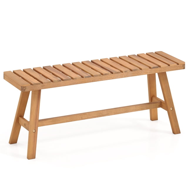 Gymax Acacia Wood Outdoor Garden Bench w/Slatted Seat 800 lbs Capacity for Front Porch