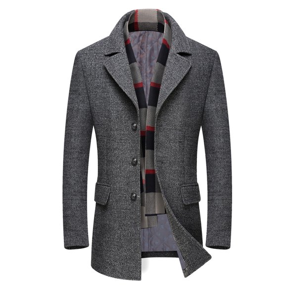EGNMCR Jackets for Men Men's Winter Coat Long Wool Coat Business Coat With Stand-Up Collar Men's Winter