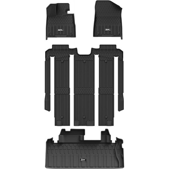 3W Floor Mats & Cargo Liner Fit Toyota Sienna 2021-2024 7 Seat Custom Fit Floor Liner for Sienna 1st, 2nd and 3rd Row and Trunk Black TPE All Weather Car Mats