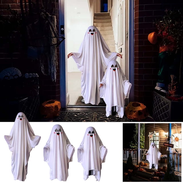Xihbxyly Disfraz de Fantasma de Halloween, Capa Blanca Aterradora, Disfraz de Juego de Rol Espeluznante, Diseño Unisex, Versátil para Fiestas de Halloween, Mascaradas, Varios Tamaños Incluidos.