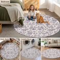 thumbnail image 5 of Purple Floral Leaf Round Area Rug 3.3 FT, Non Slip Small Entryway Kitchen Mat, Retro Farmhouse Plant Tree Branch Washable Soft Circular Rug Non-Shedding Door Mat for Bathroom Playroom Kids Room, 5 of 9