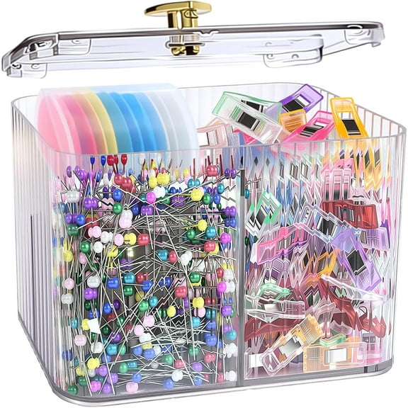 Sewing Supplies and Accessories Kit,100 Sewing Clips 800 Sewing Pins &10PcsTriangle Tailors Chalk in a 3-Section Clear sewing Organizer Jar,Sewing Notions Quilting Gift Set for Women Mom Grandma