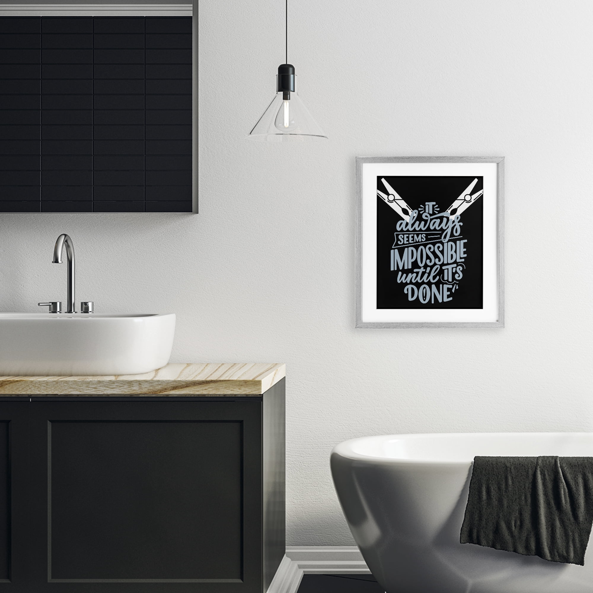 Impossible Until It's Done Gray Framed Print Under Glass, design by Jesse Keith